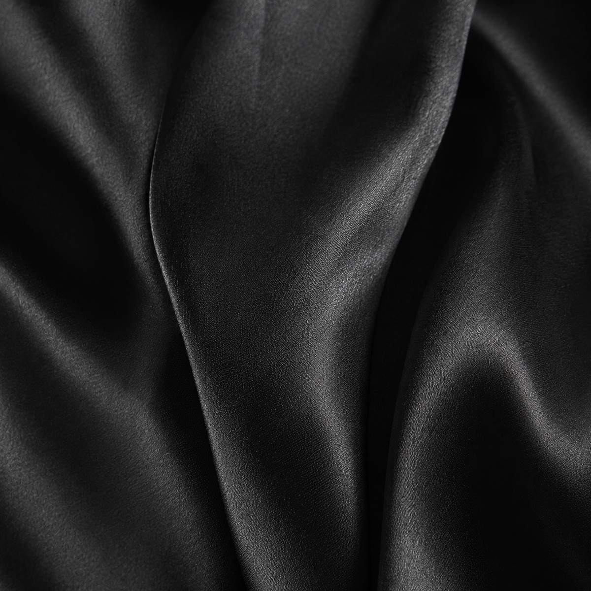 Black Satin Tie-Neck Blouse with Long Sleeves