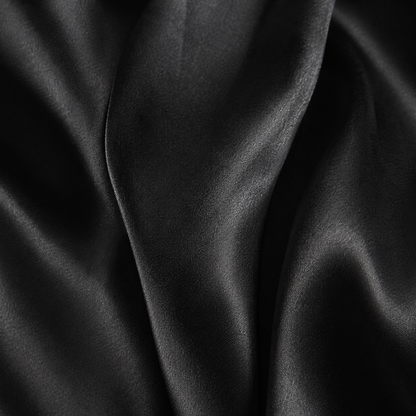 Black Satin Tie-Neck Blouse with Long Sleeves