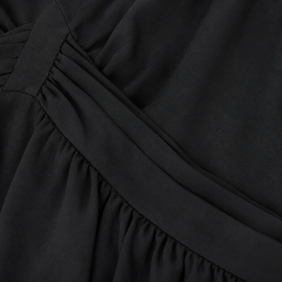 Black V-Neck Midi Dress with Gathered Waist