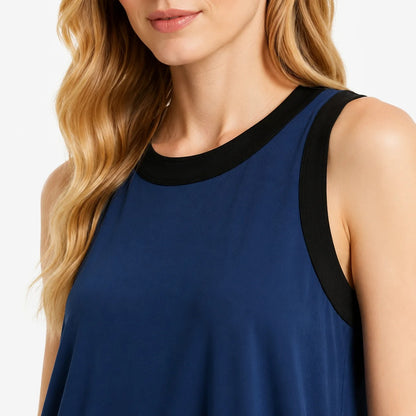 Navy Blue Sleeveless Maxi Dress with Contrast Trim