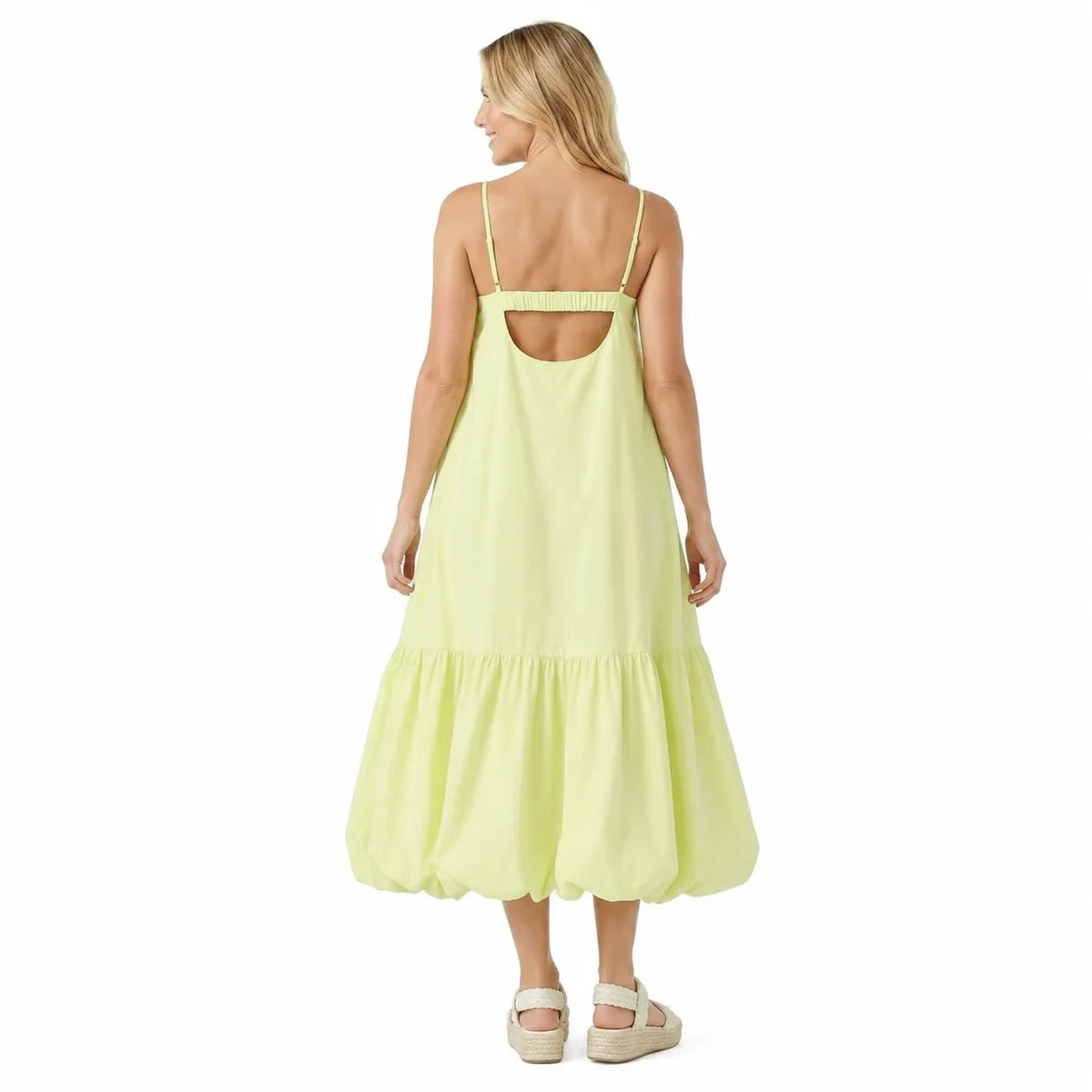 Pale Lime Green Cami Midi Dress with Gathered Hem