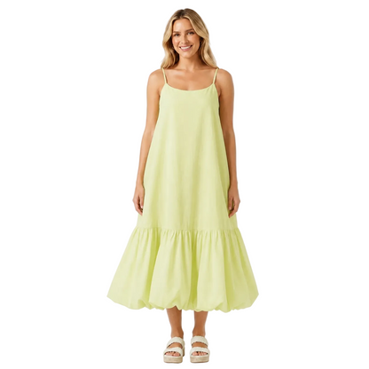 Pale Lime Green Cami Midi Dress with Gathered Hem