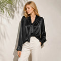 Satin Tie-Neck Blouse in Black
