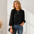 Sheer Textured Dot Print Top in Black