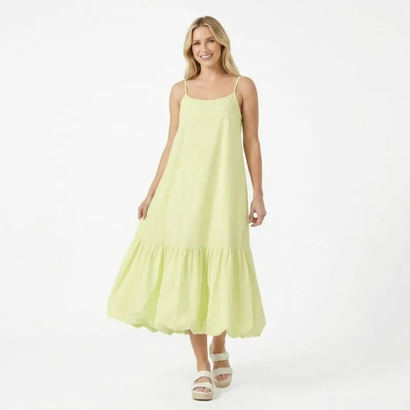 Bubble Hem Maxi Dress with Cutout Back in Light Green