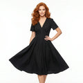 V-Neck Fit-and-Flare Midi Dress in Black