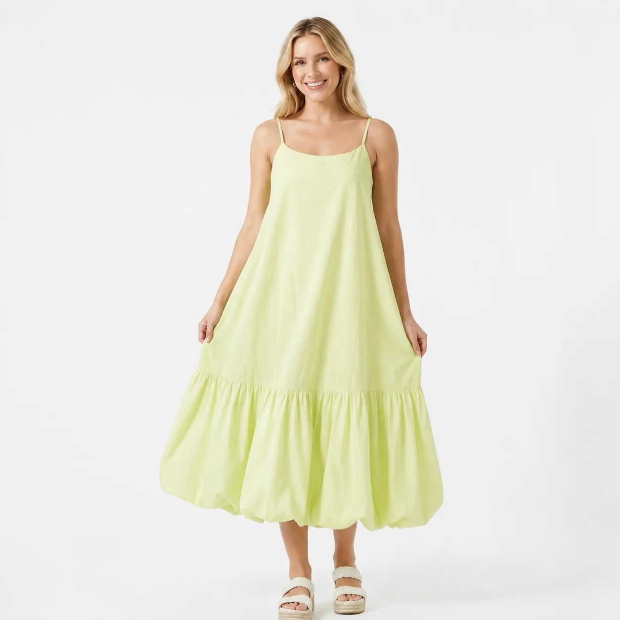 Bubble Hem Maxi Dress with Cutout Back in Light Green