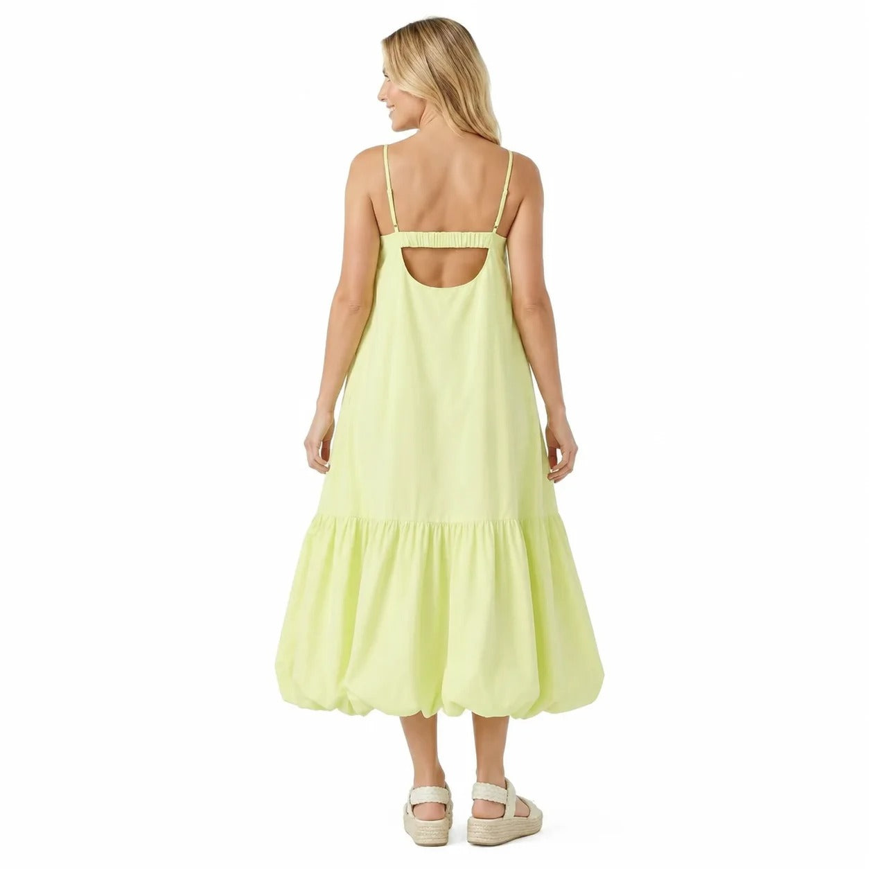 Bubble Hem Maxi Dress with Cutout Back in Light Green